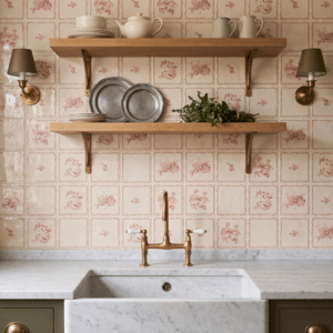 Studio Sanderson Aesop's Fables Madder Lifestyle pink floral tiles